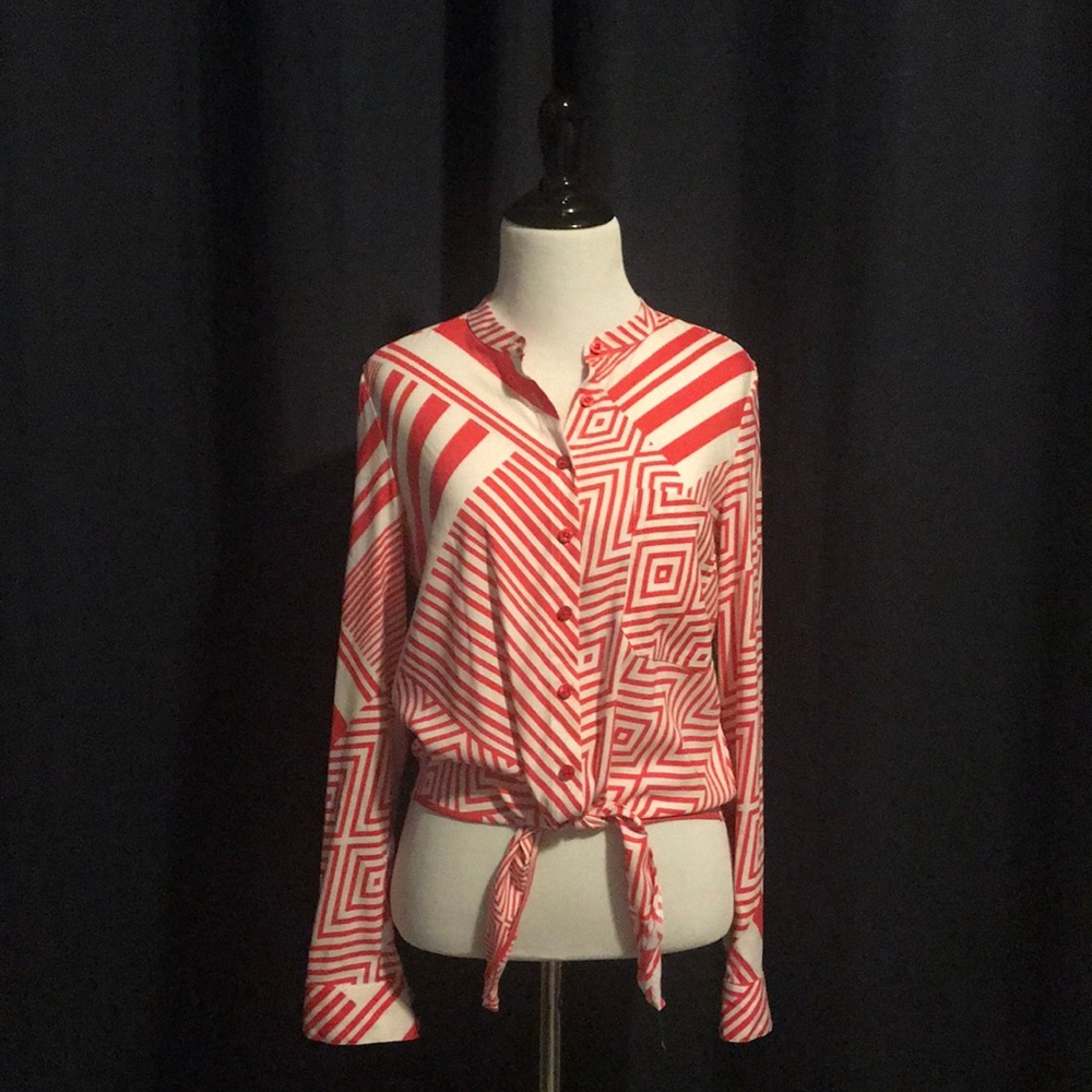 Red & White Geometric Button Down